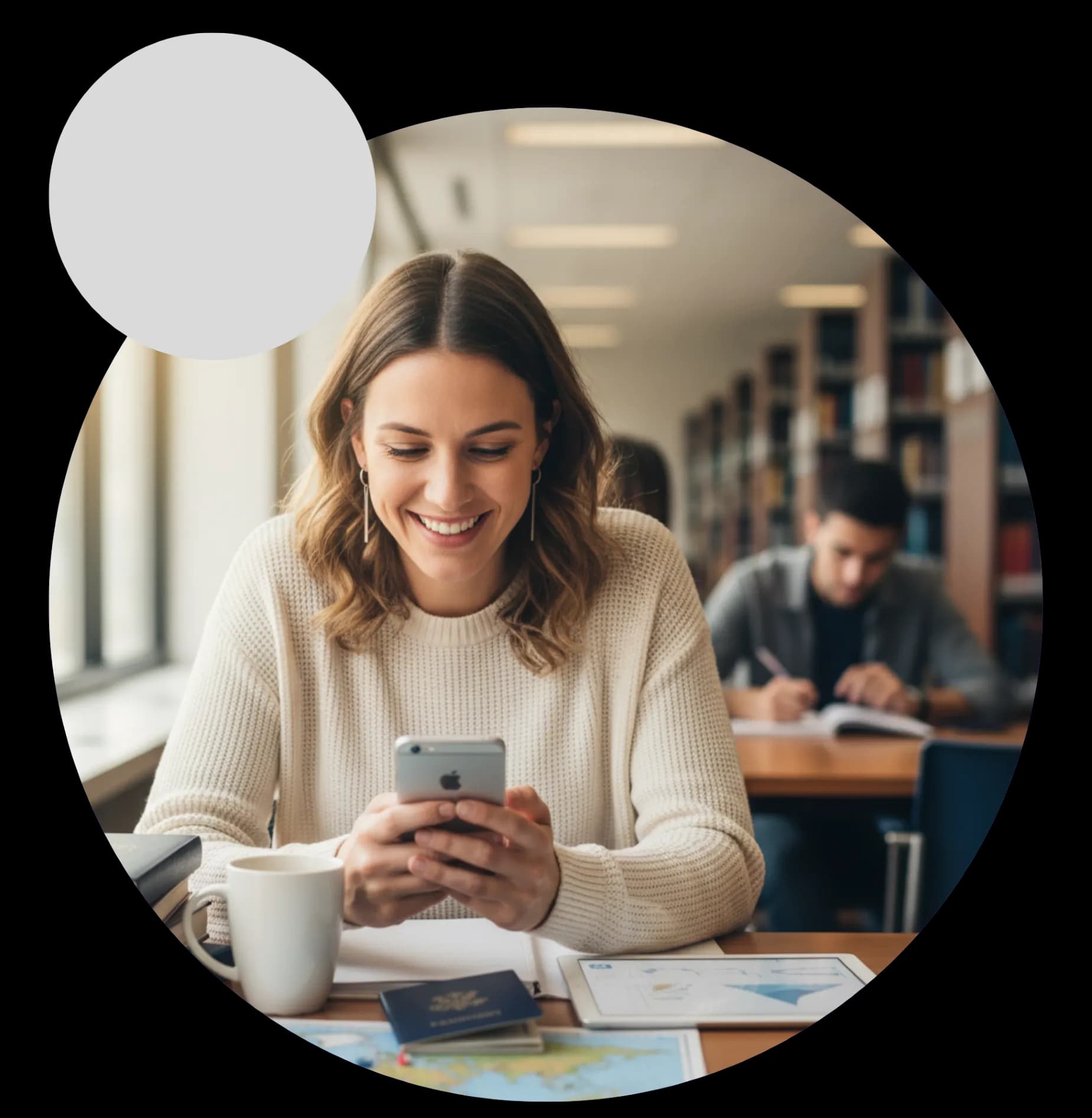 A student using the Purple App on campus