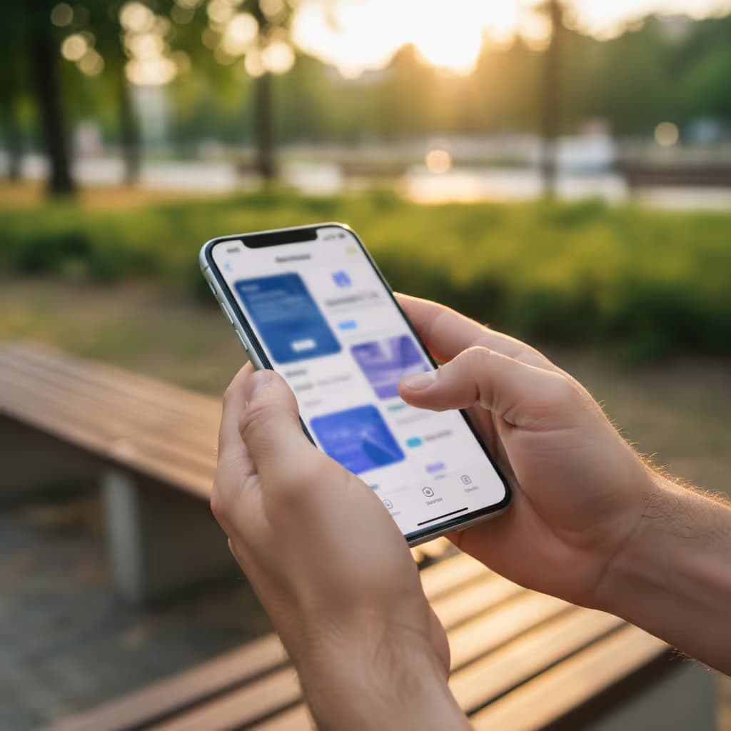 A person using their phone to connect to guest wifi in an outdoor space