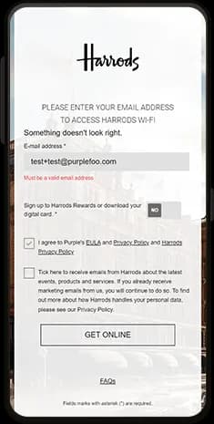 Harrods branded captive portal with Verify