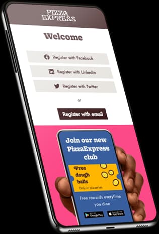Pizza Express branded captive portal login screen