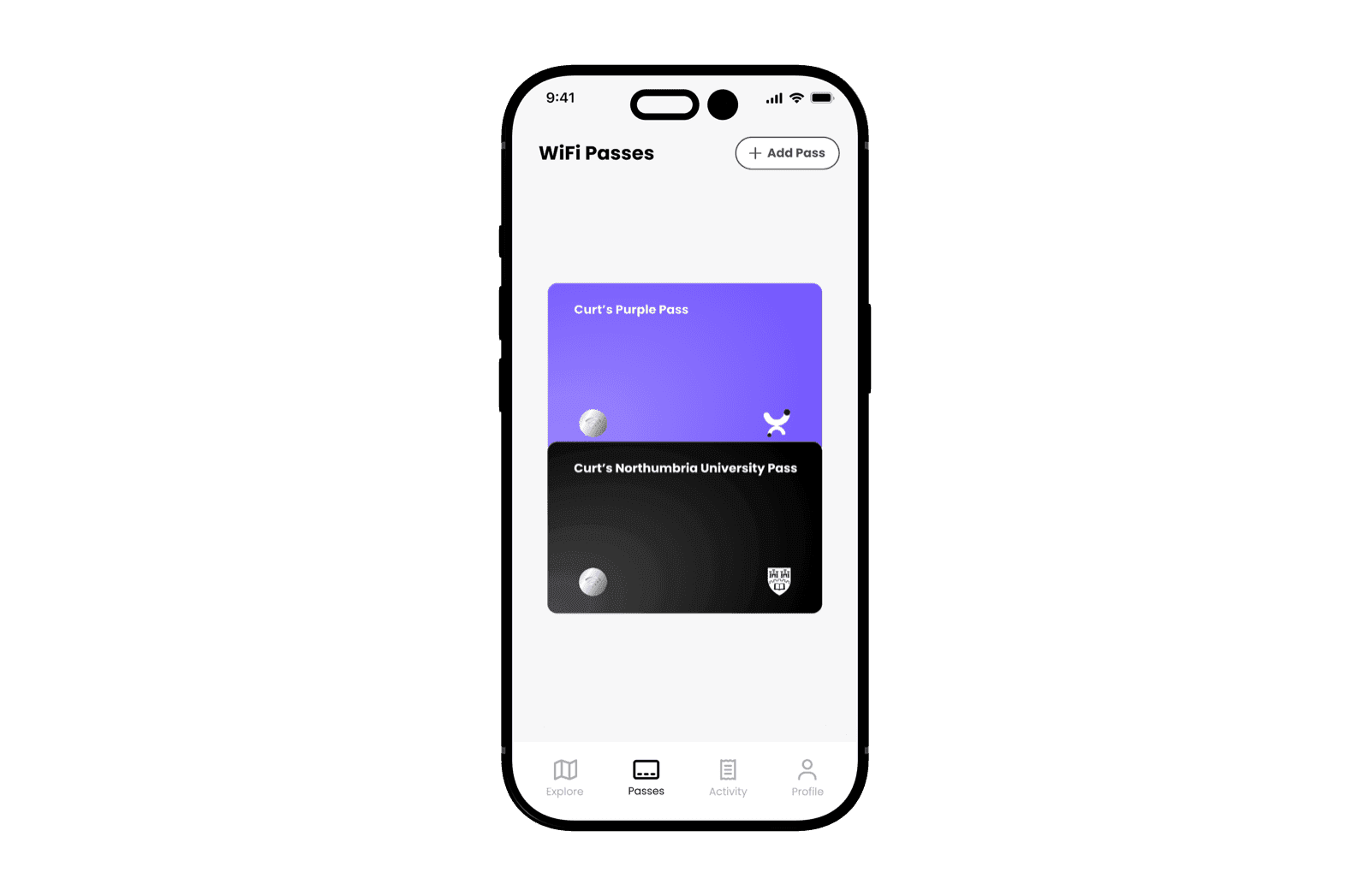 The Purple University App showing a digital pass