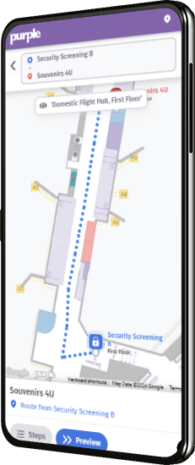 Smartphone displaying an indoor navigation map.